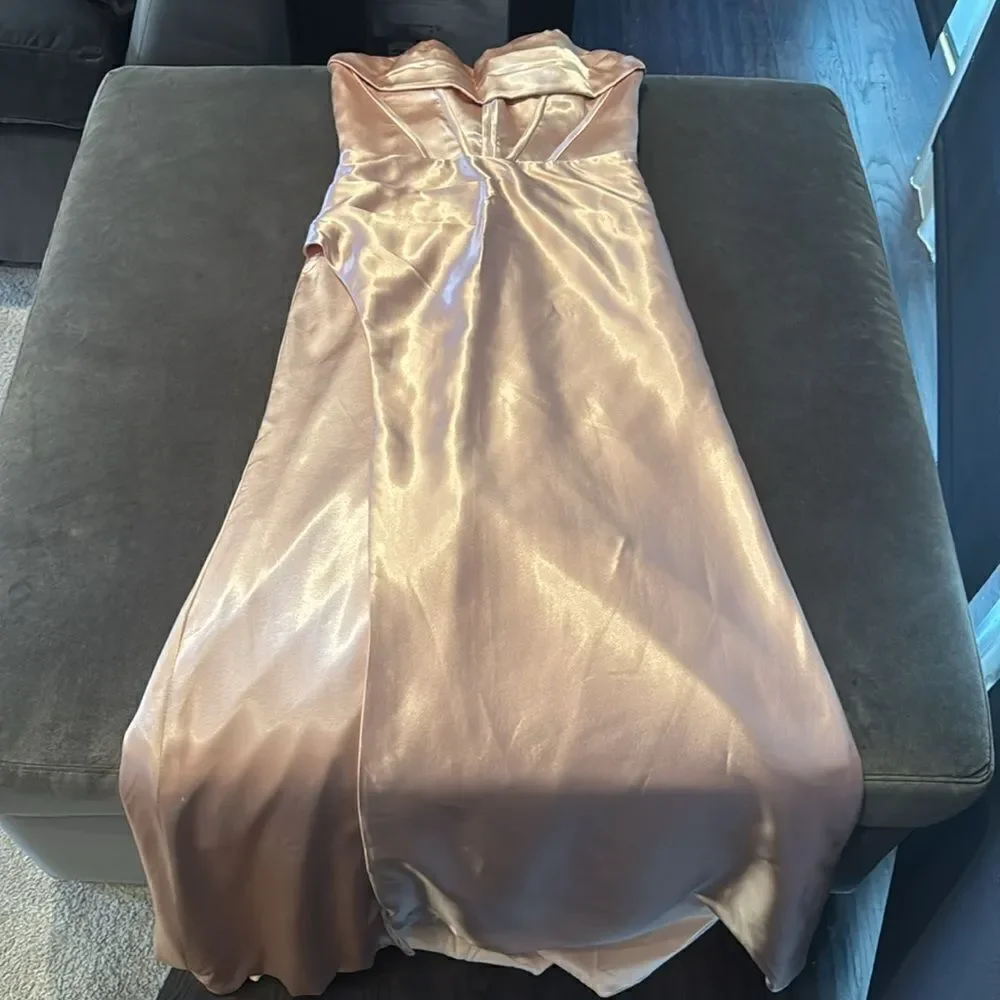 Women Full Length Prom Party Dress CrissCross Straps Leg Slit Size 8 *READ FLAWS